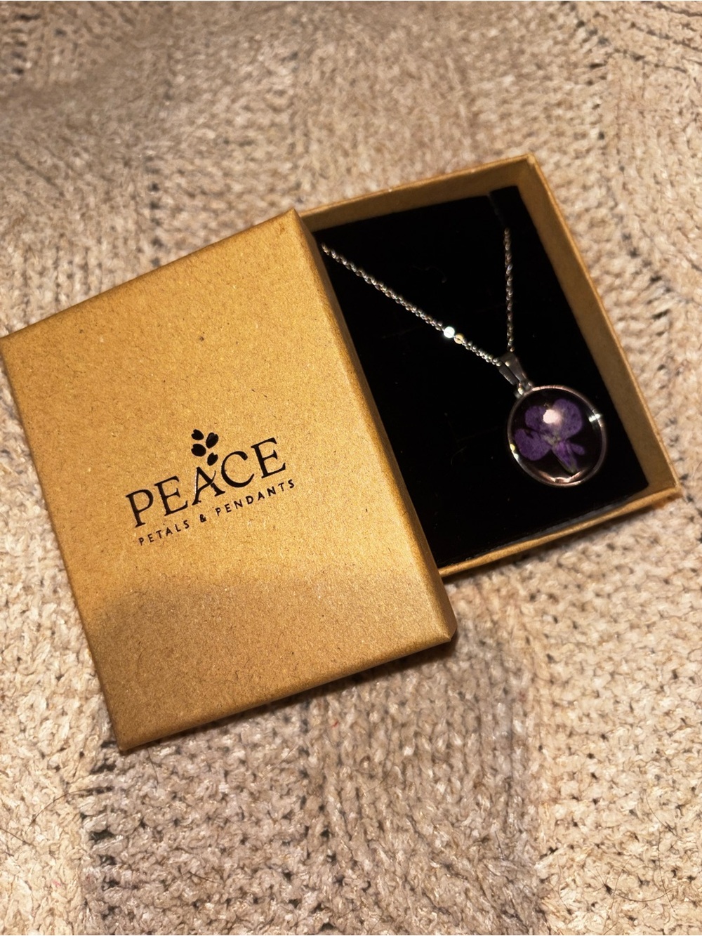 Peace Petals Pressed Purple Flower Silver Chain Round Pendant Necklace
